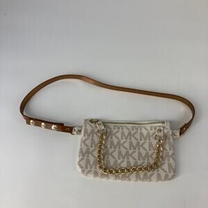 MICHAEL KORS, SMALL CREAM, BROWN FANNY PACK